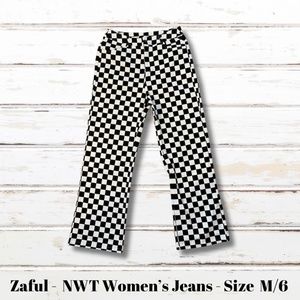 Zaful Forever Young Checkered Jeans NWT! Wide Leg Women's Size M/6